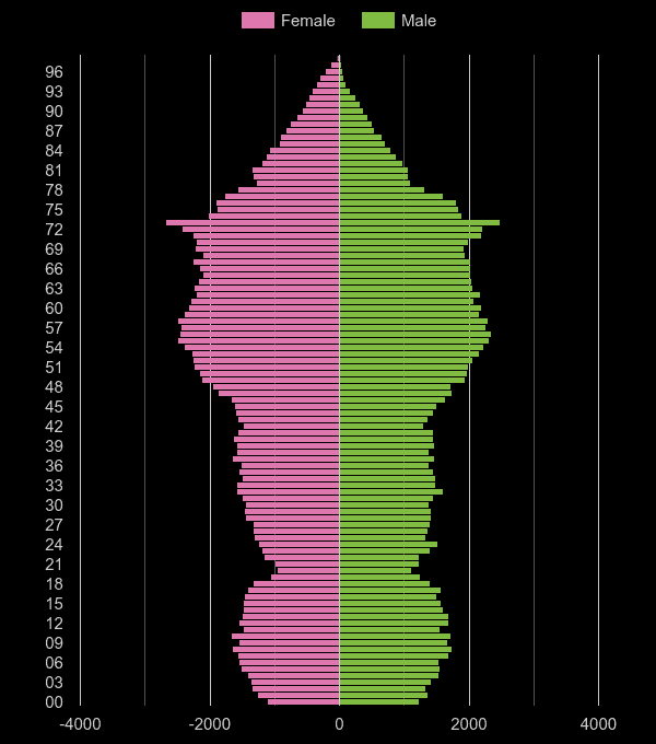 Torquay population pyramid by year