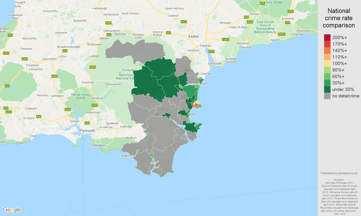 Torquay robbery crime rate comparison map