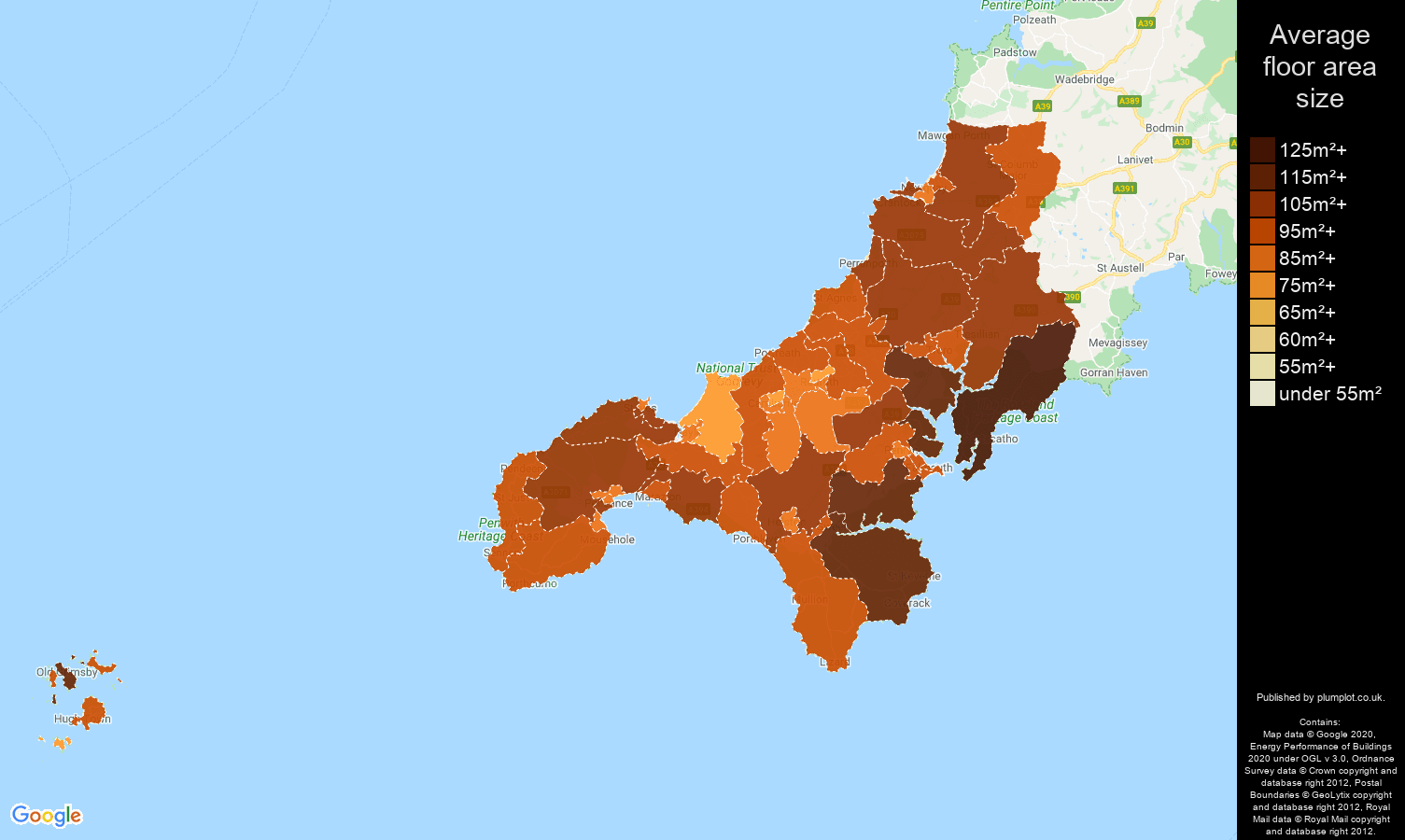 Truro map of average floor area size of houses