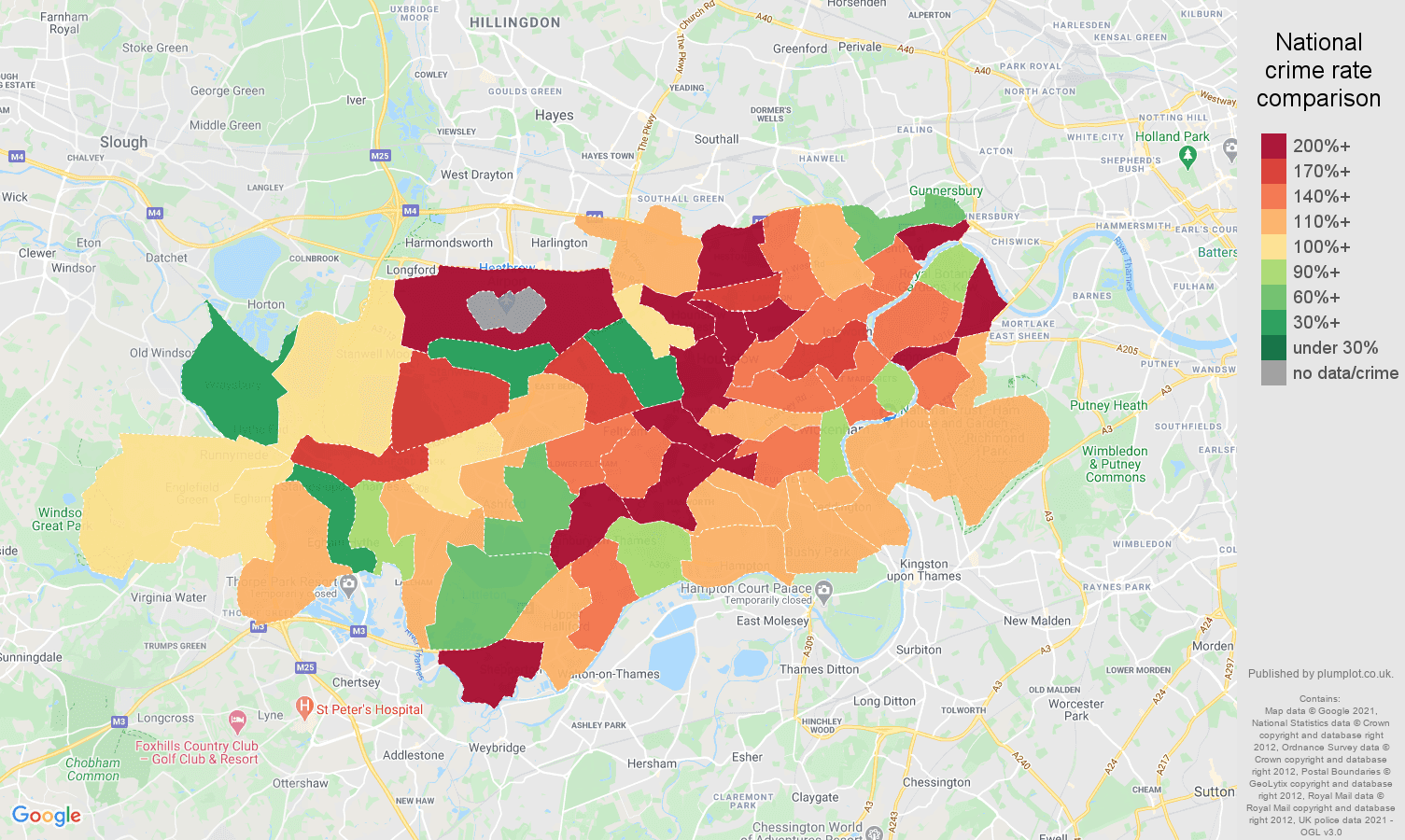 Twickenham antisocial behaviour crime rate comparison map