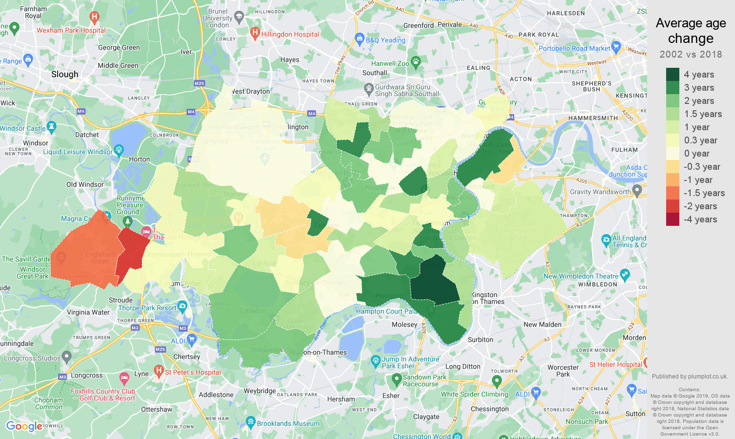 Twickenham average age change map