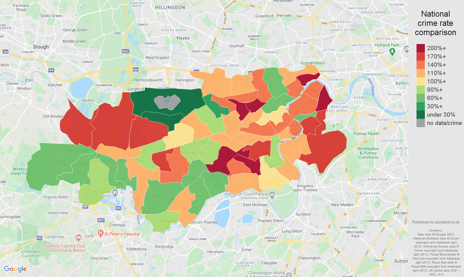 Twickenham burglary crime rate comparison map