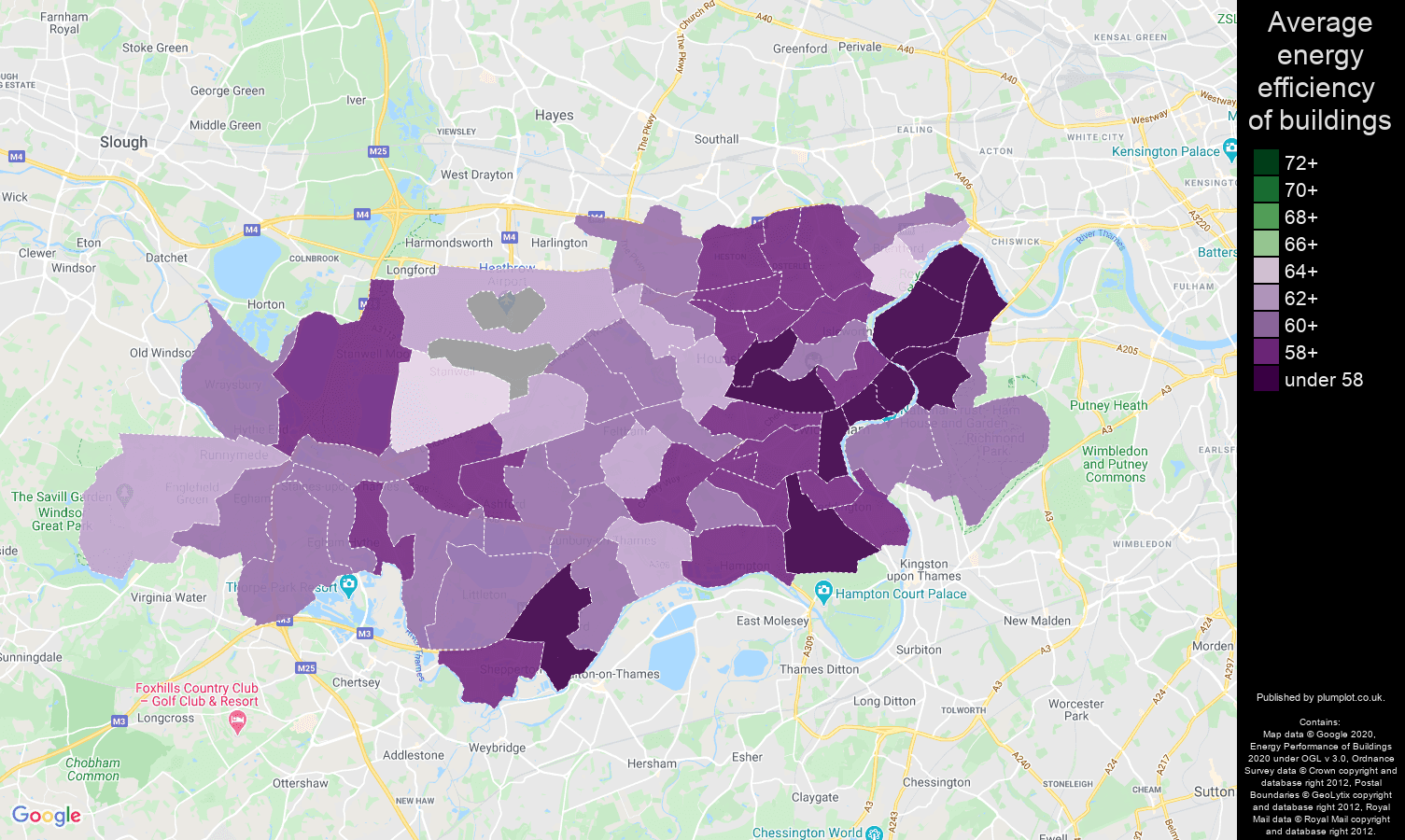 Twickenham map of energy efficiency of houses