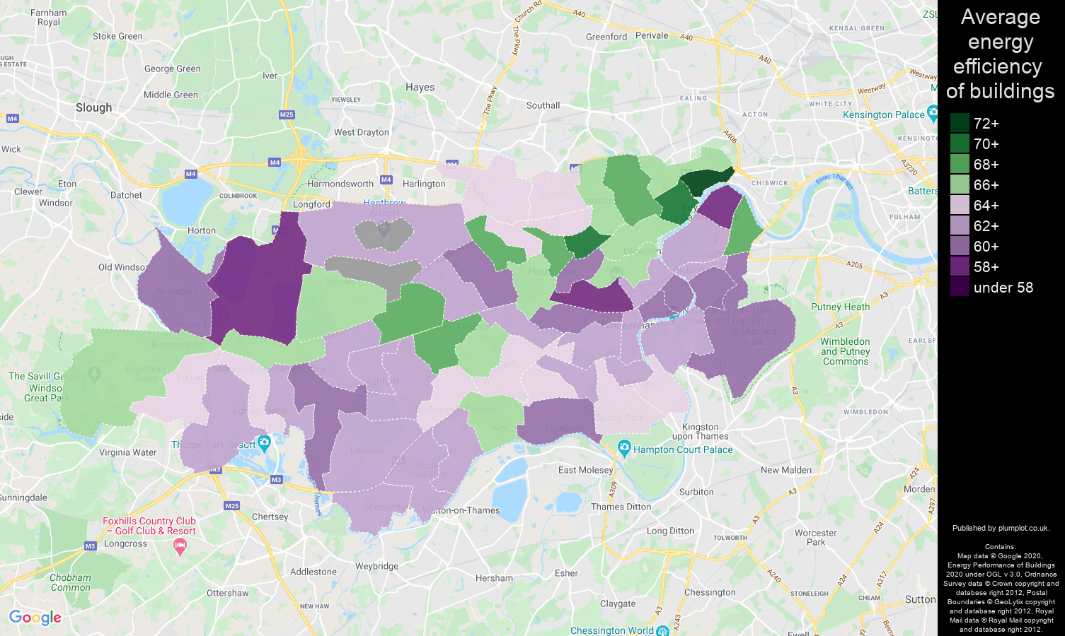 Twickenham map of energy efficiency of properties