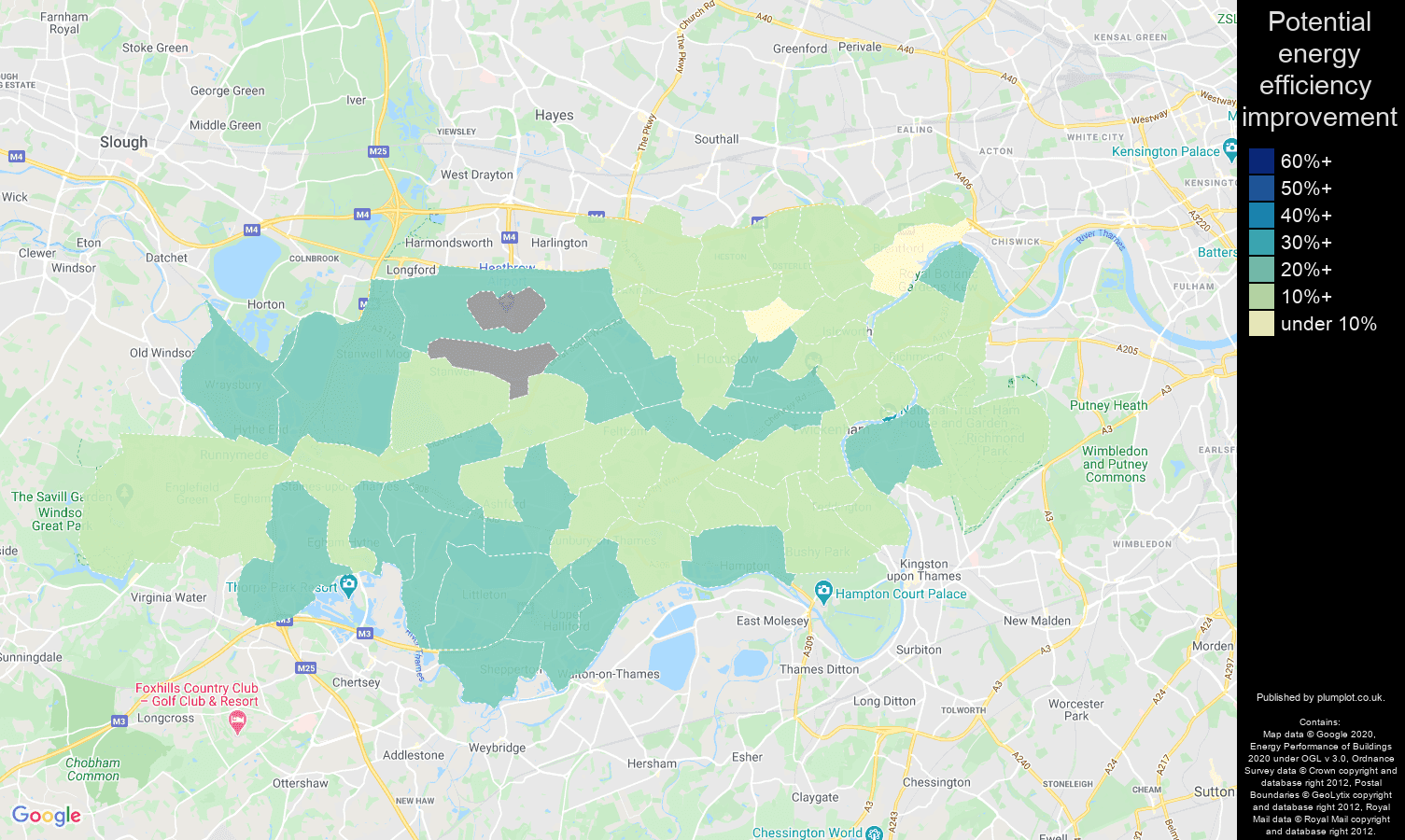 Twickenham map of potential energy efficiency improvement of properties