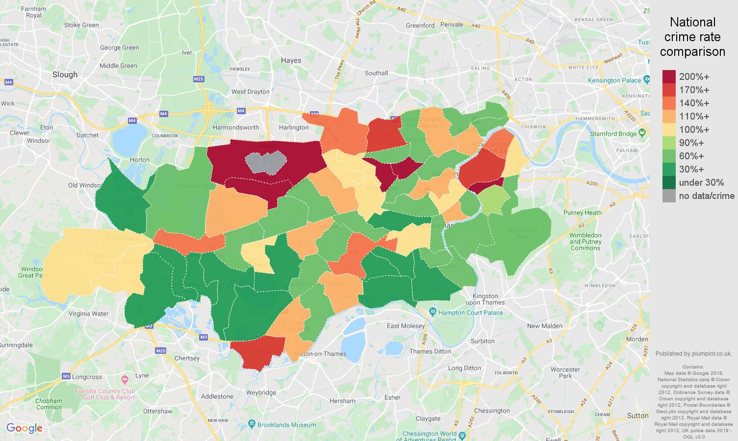Twickenham other theft crime rate comparison map