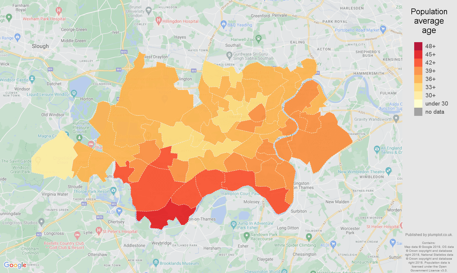 Twickenham population average age map
