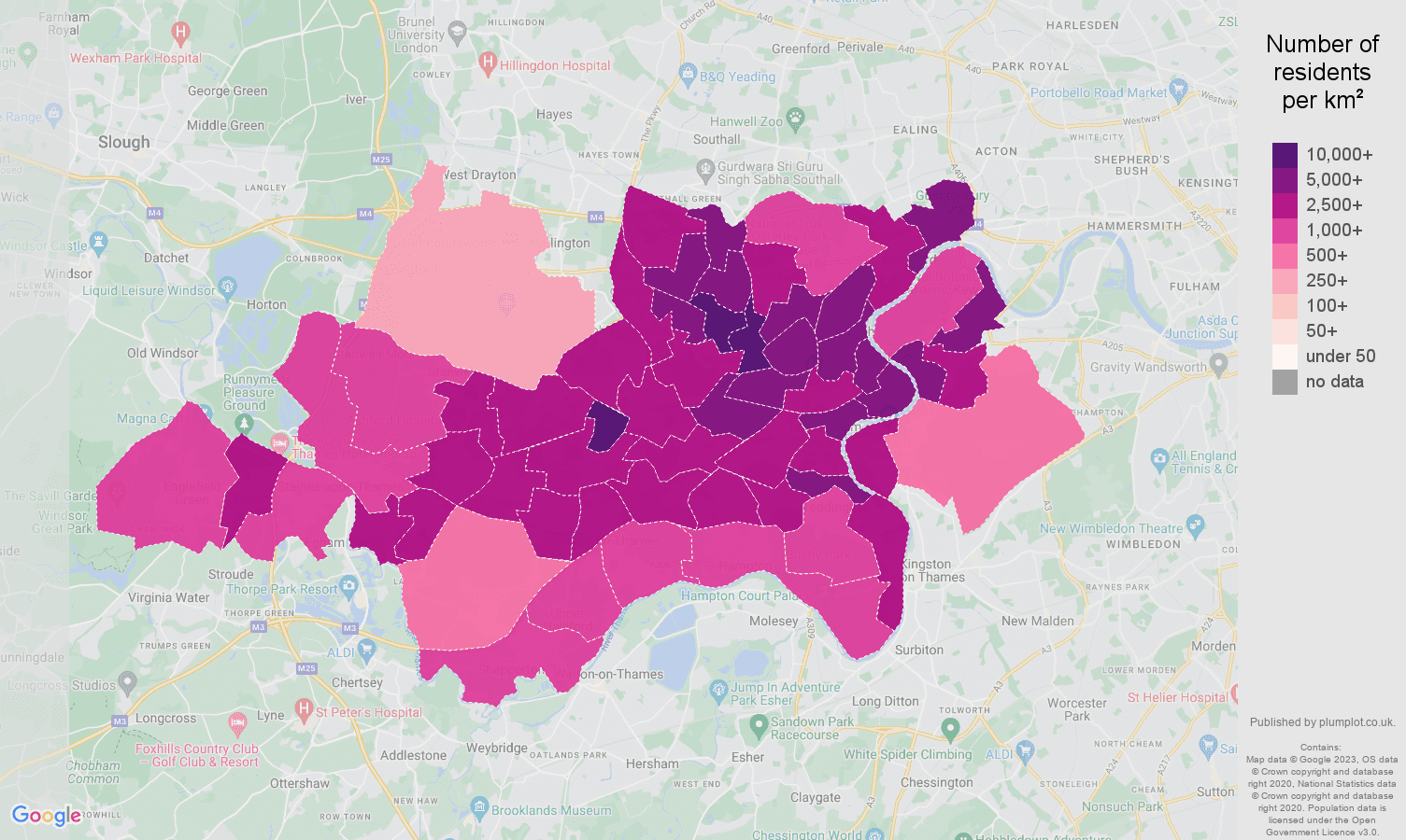 Twickenham population density map