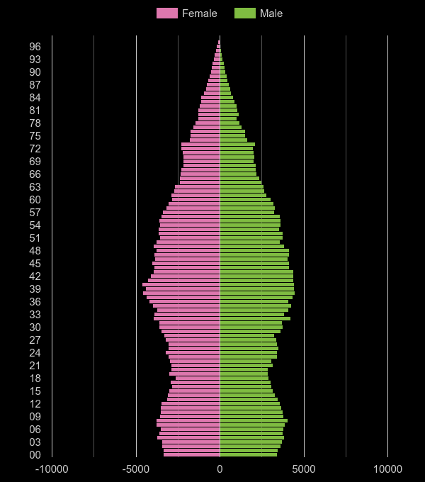 Twickenham population pyramid by year