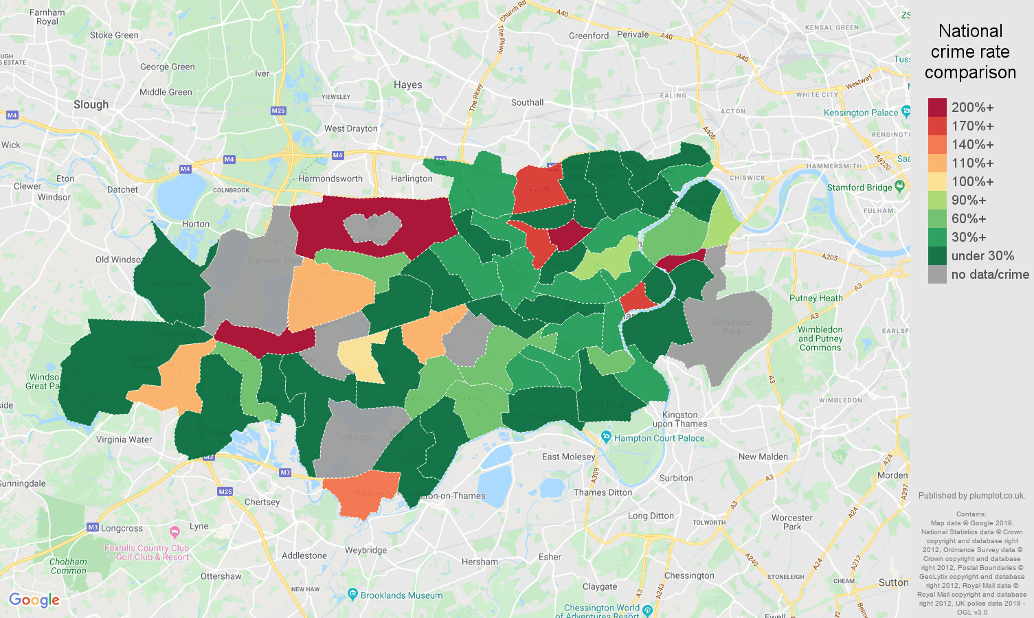 Twickenham shoplifting crime rate comparison map