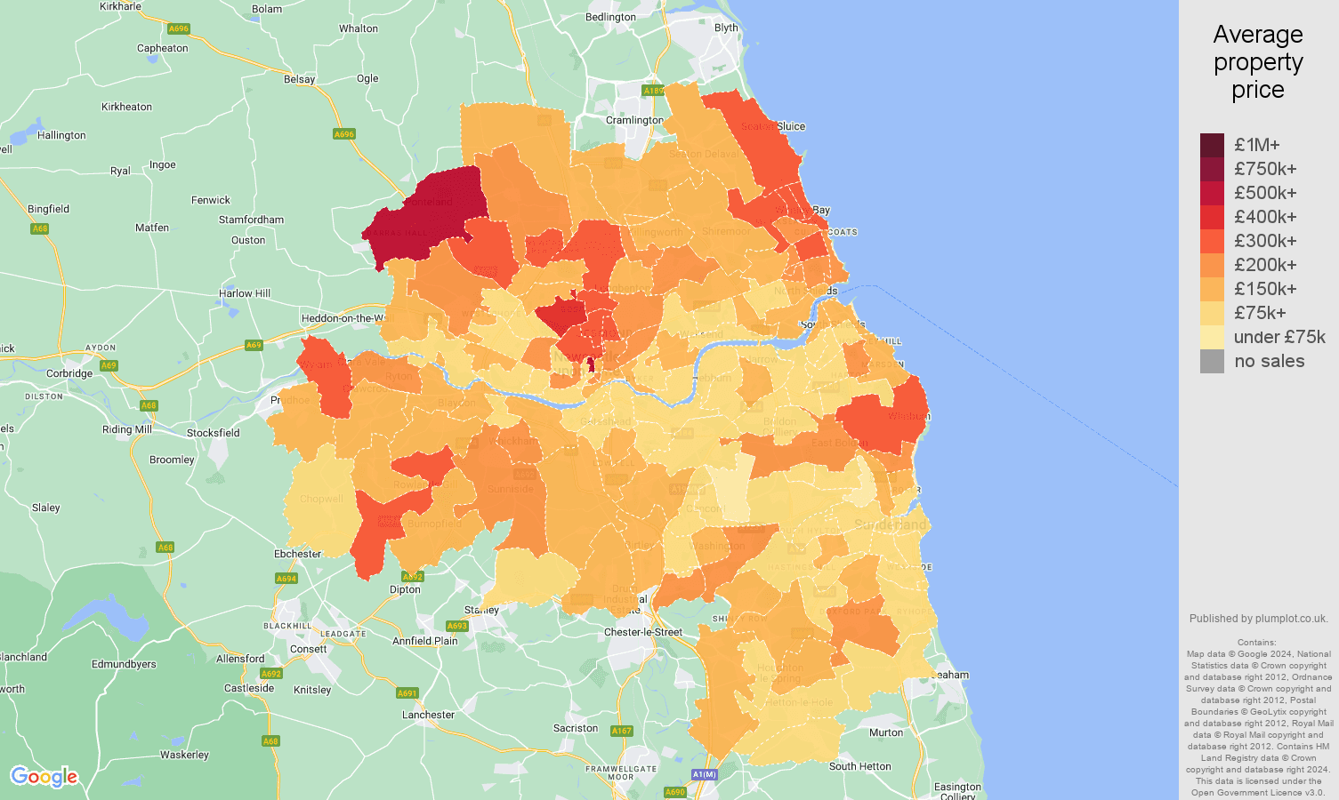 Tyne and Wear house prices map