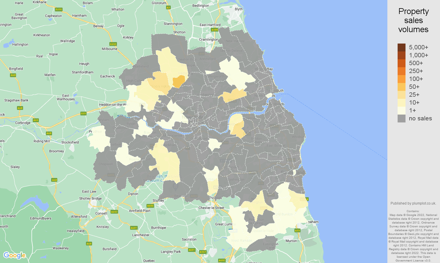 Tyne and Wear map of sales of new properties