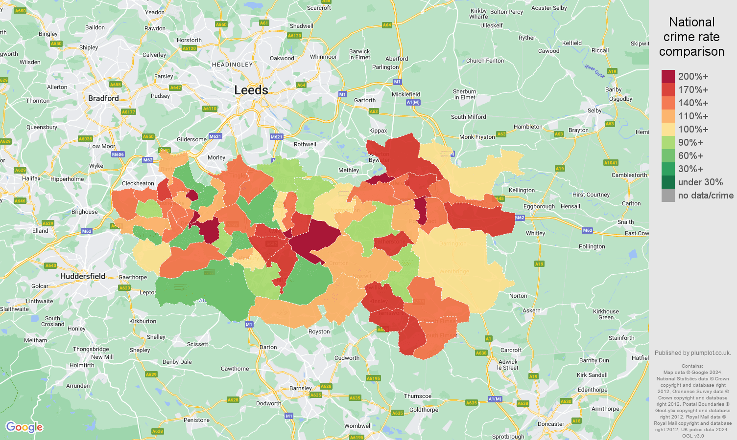 Wakefield crime rate comparison map
