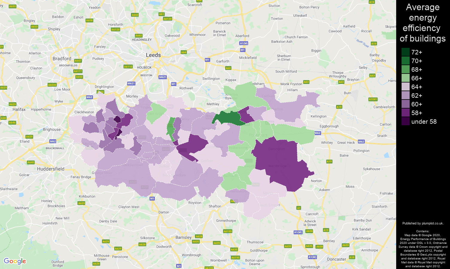 Wakefield map of energy efficiency of houses