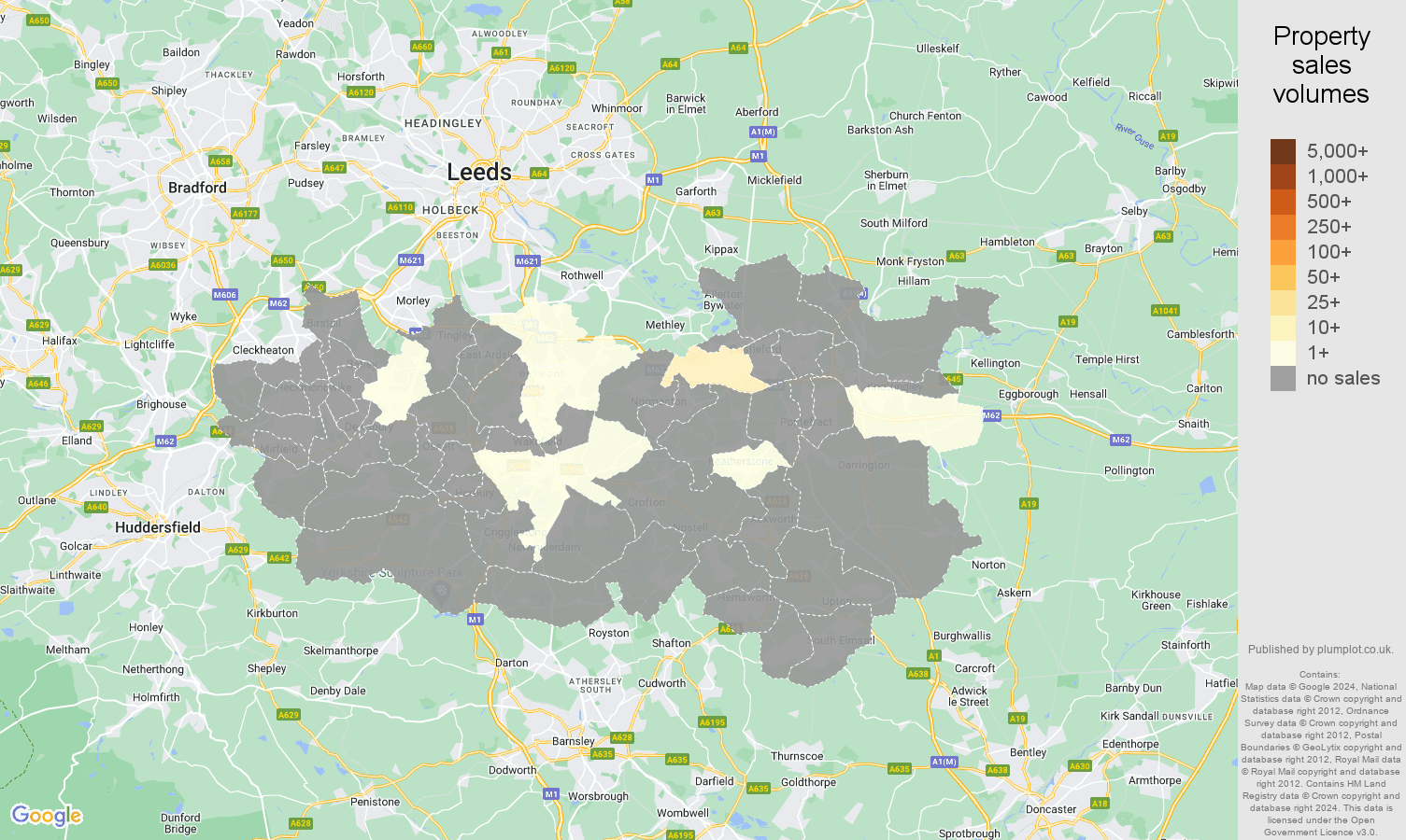 Wakefield map of sales of new properties