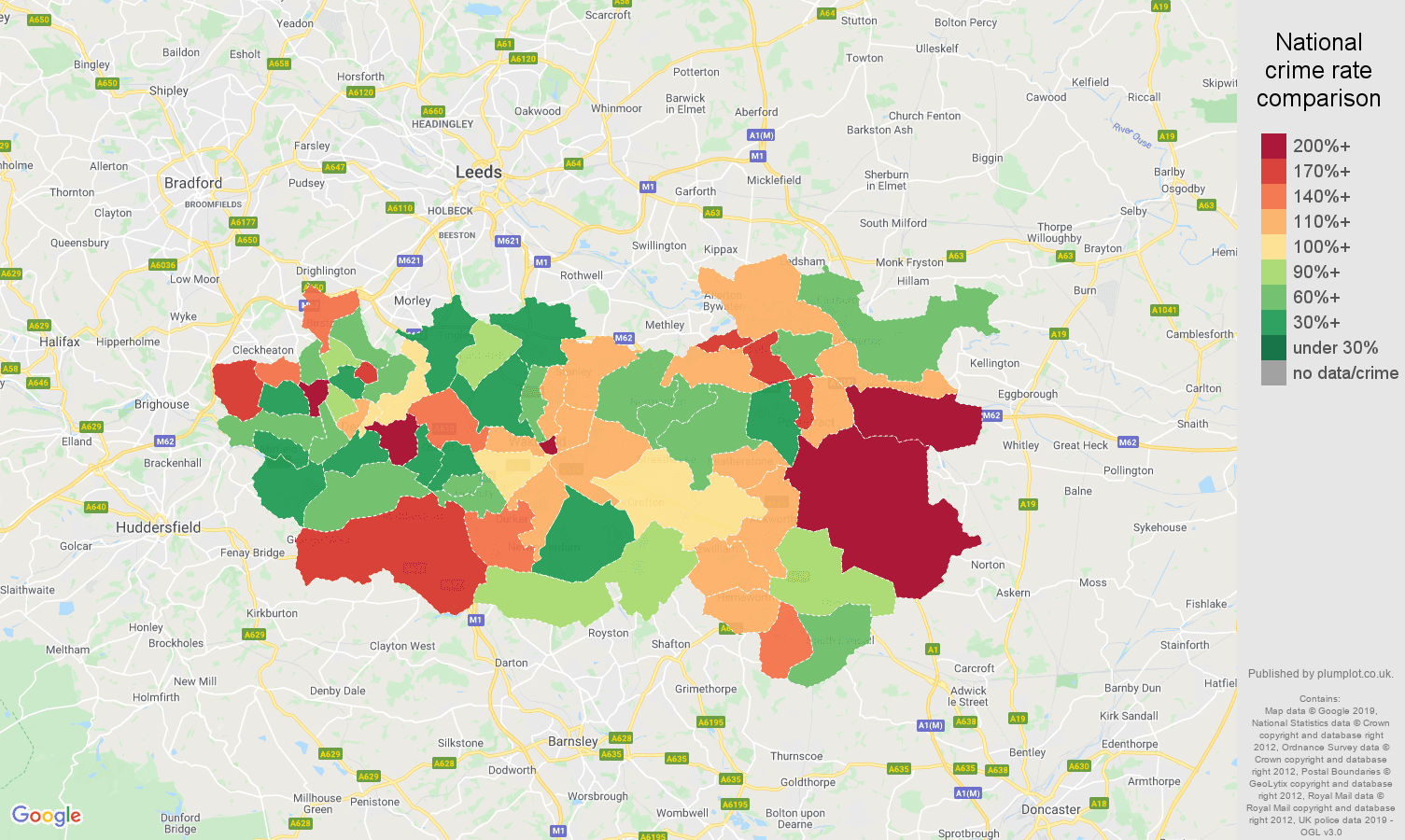 Wakefield other theft crime rate comparison map