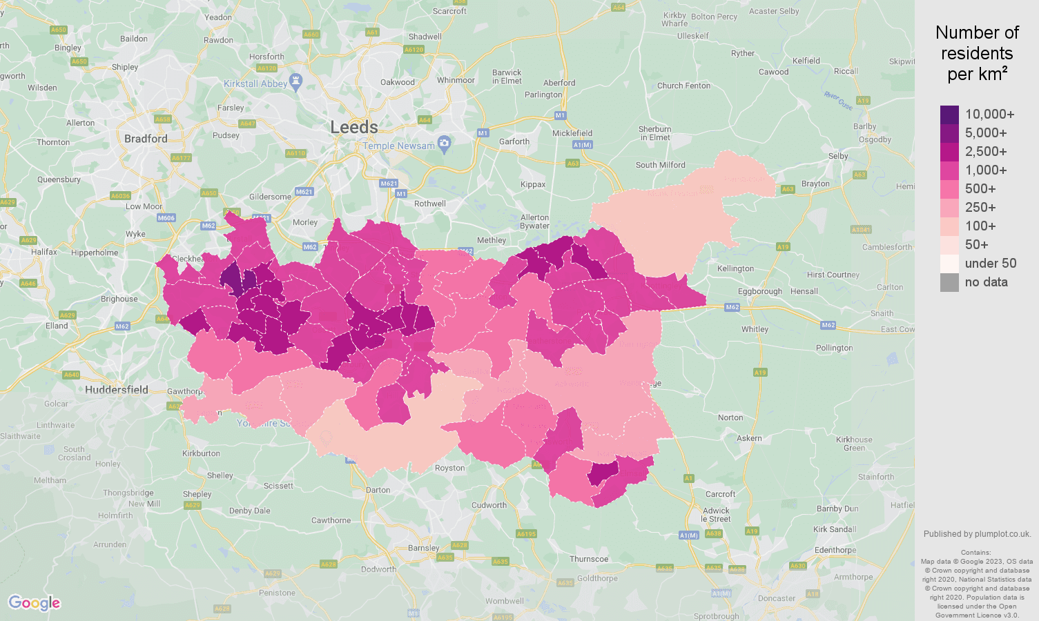 Wakefield population density map