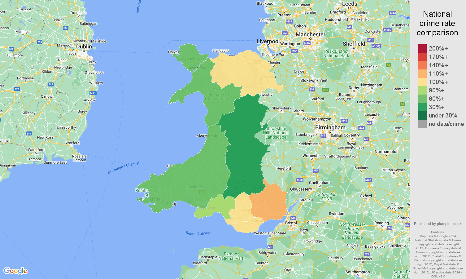Wales crime rate comparison map