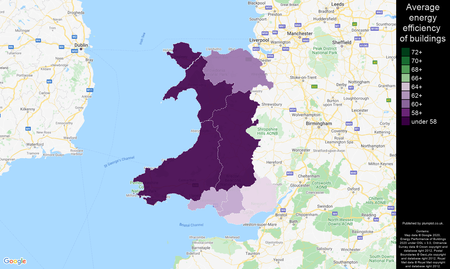 Wales map of energy efficiency of properties