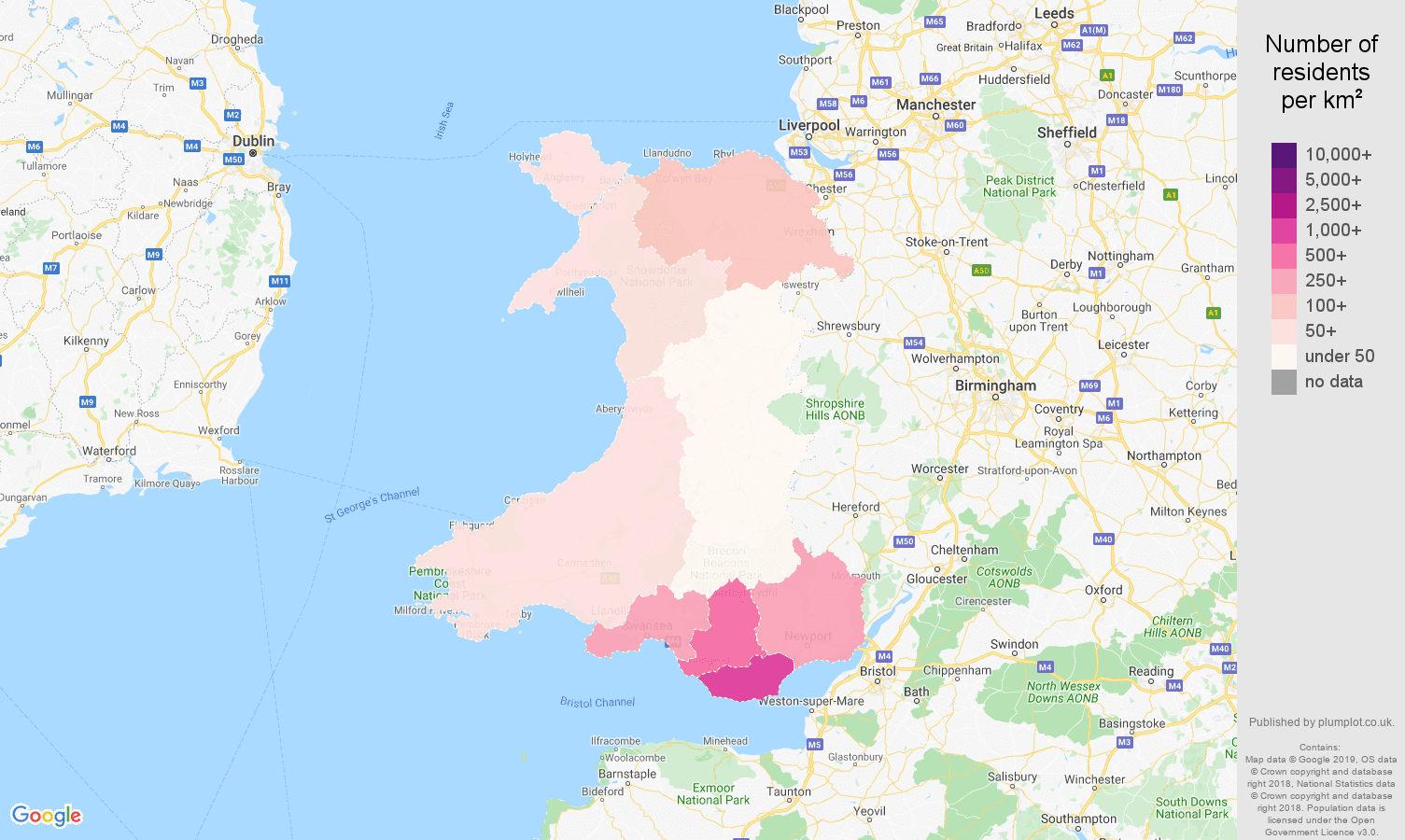 Wales population density map
