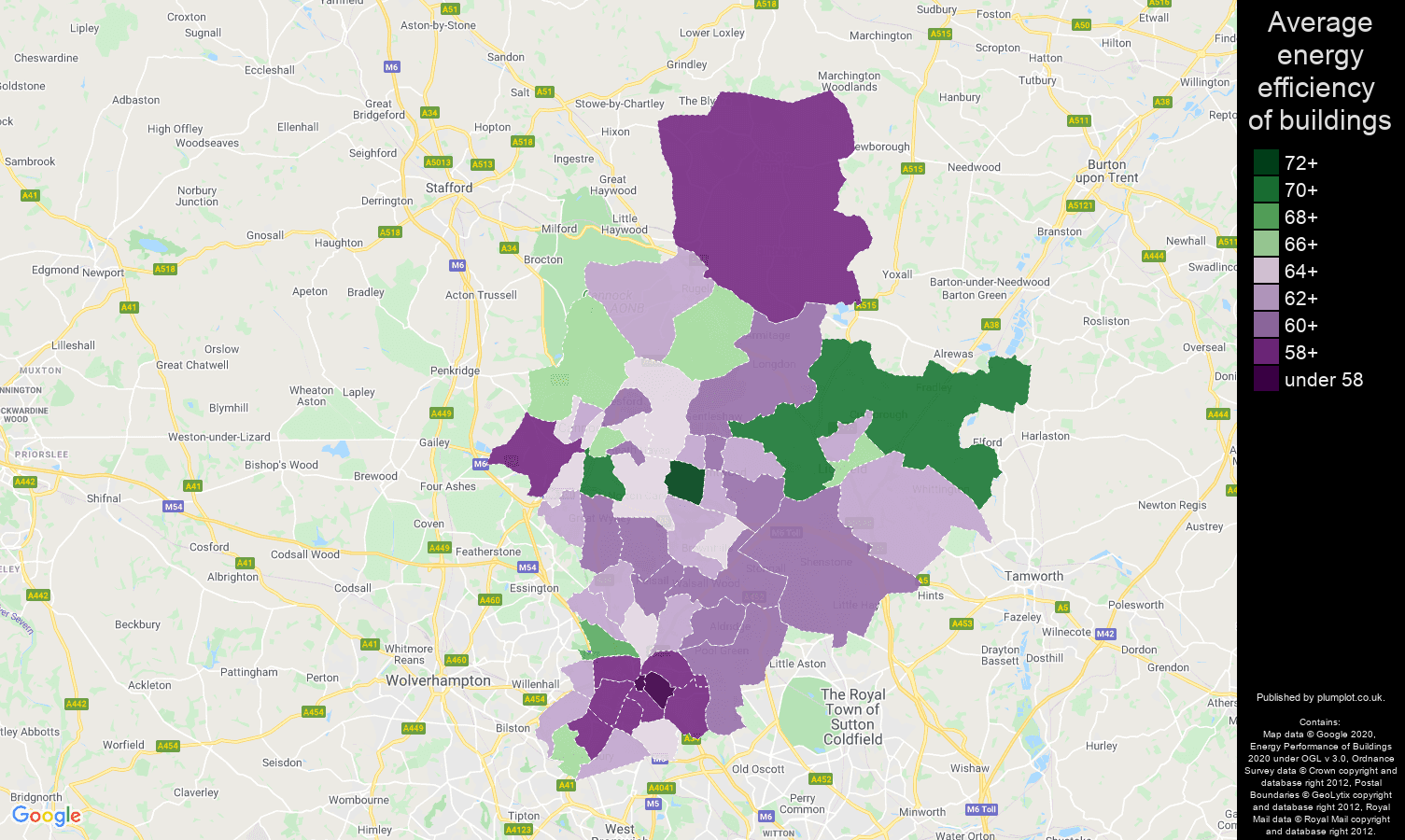 Walsall map of energy efficiency of houses