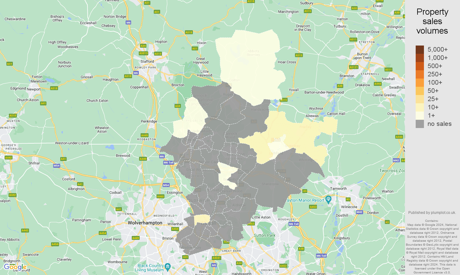 Walsall map of sales of new properties