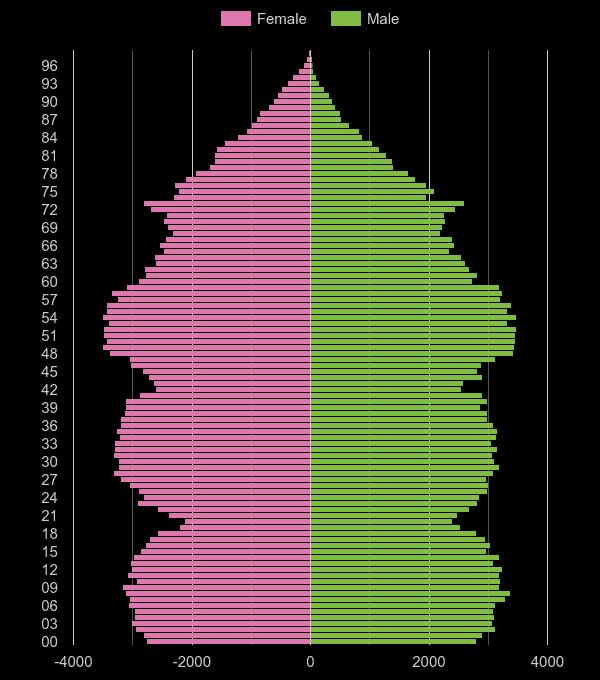 Walsall population pyramid by year