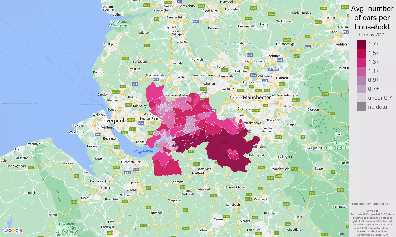 Warrington cars per household map