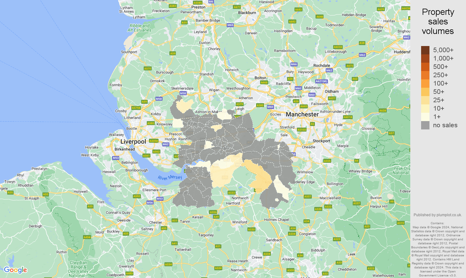 Warrington map of sales of new properties