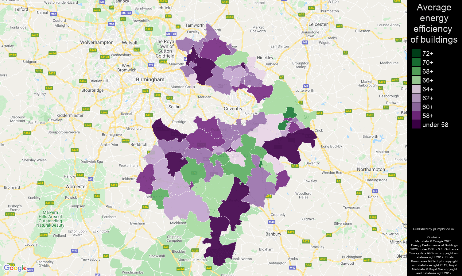 Warwickshire map of energy efficiency of houses
