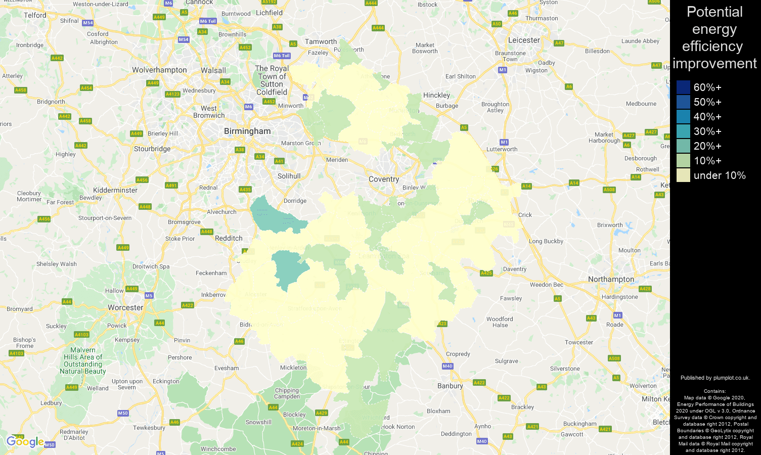 Warwickshire map of potential energy efficiency improvement of flats