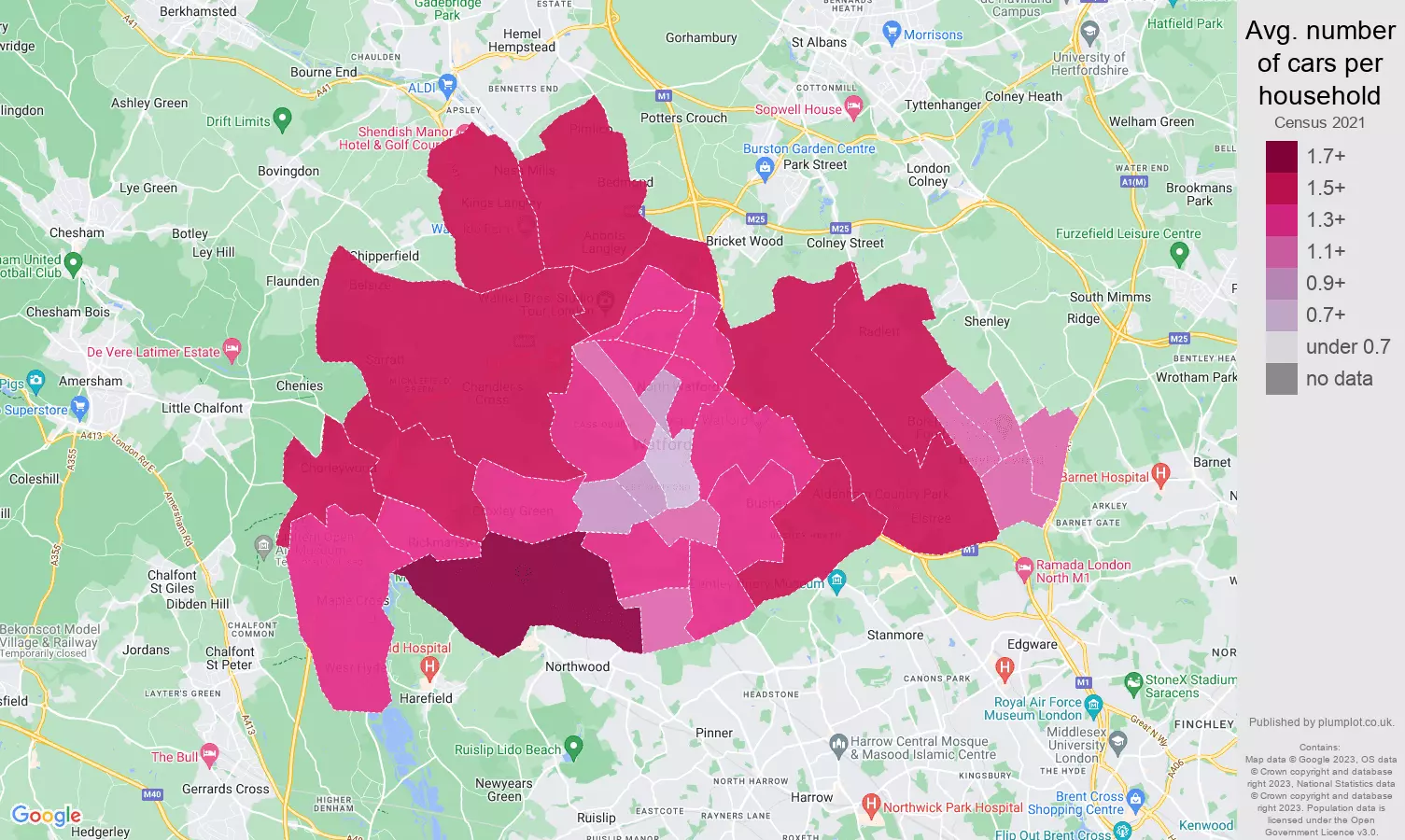 Watford cars per household map
