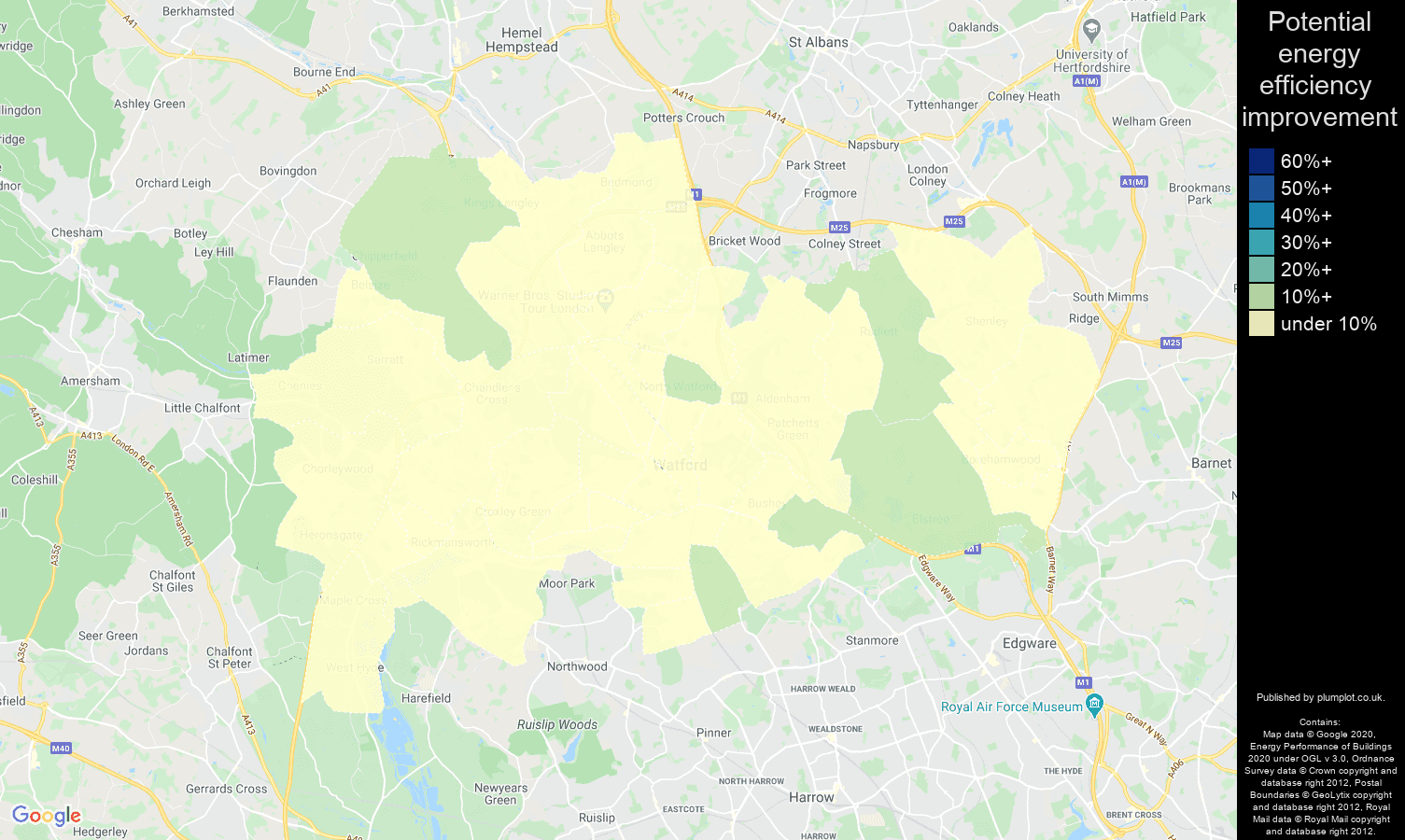 Watford map of potential energy efficiency improvement of flats