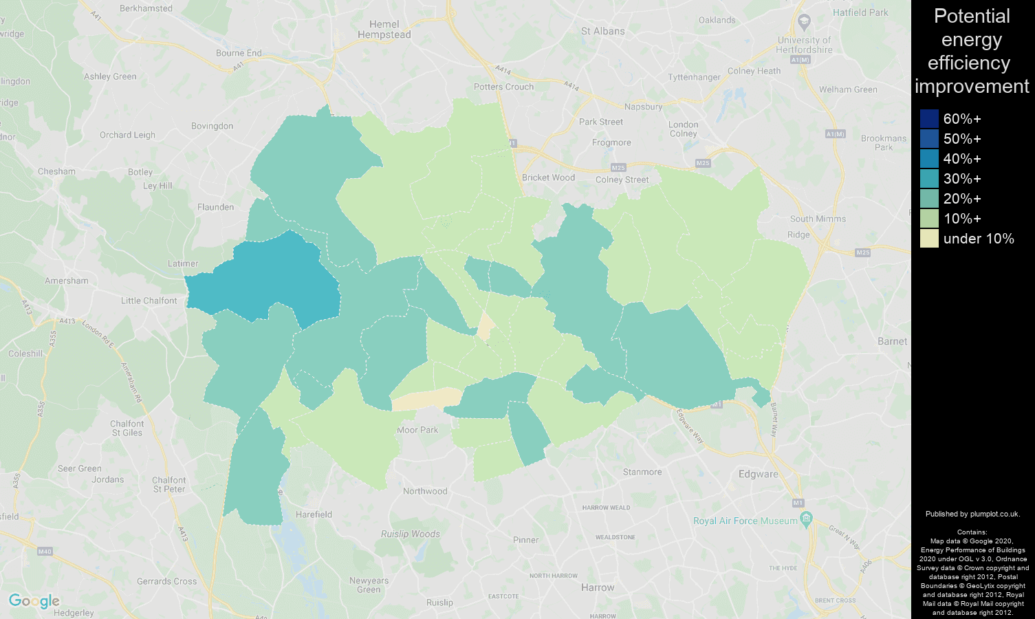 Watford map of potential energy efficiency improvement of properties