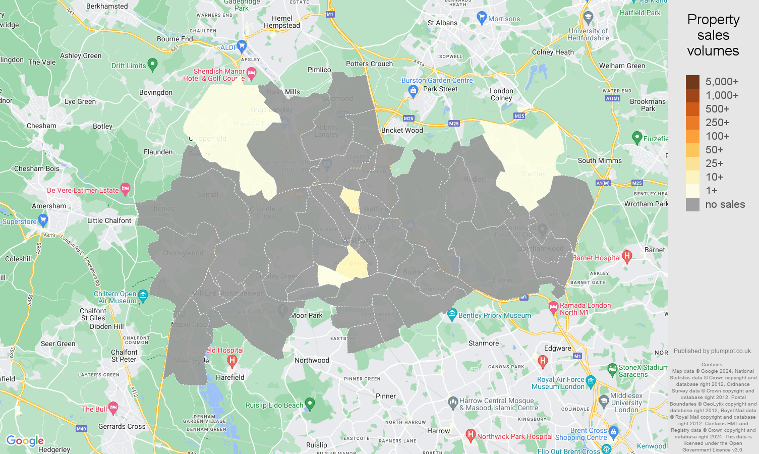 Watford map of sales of new properties