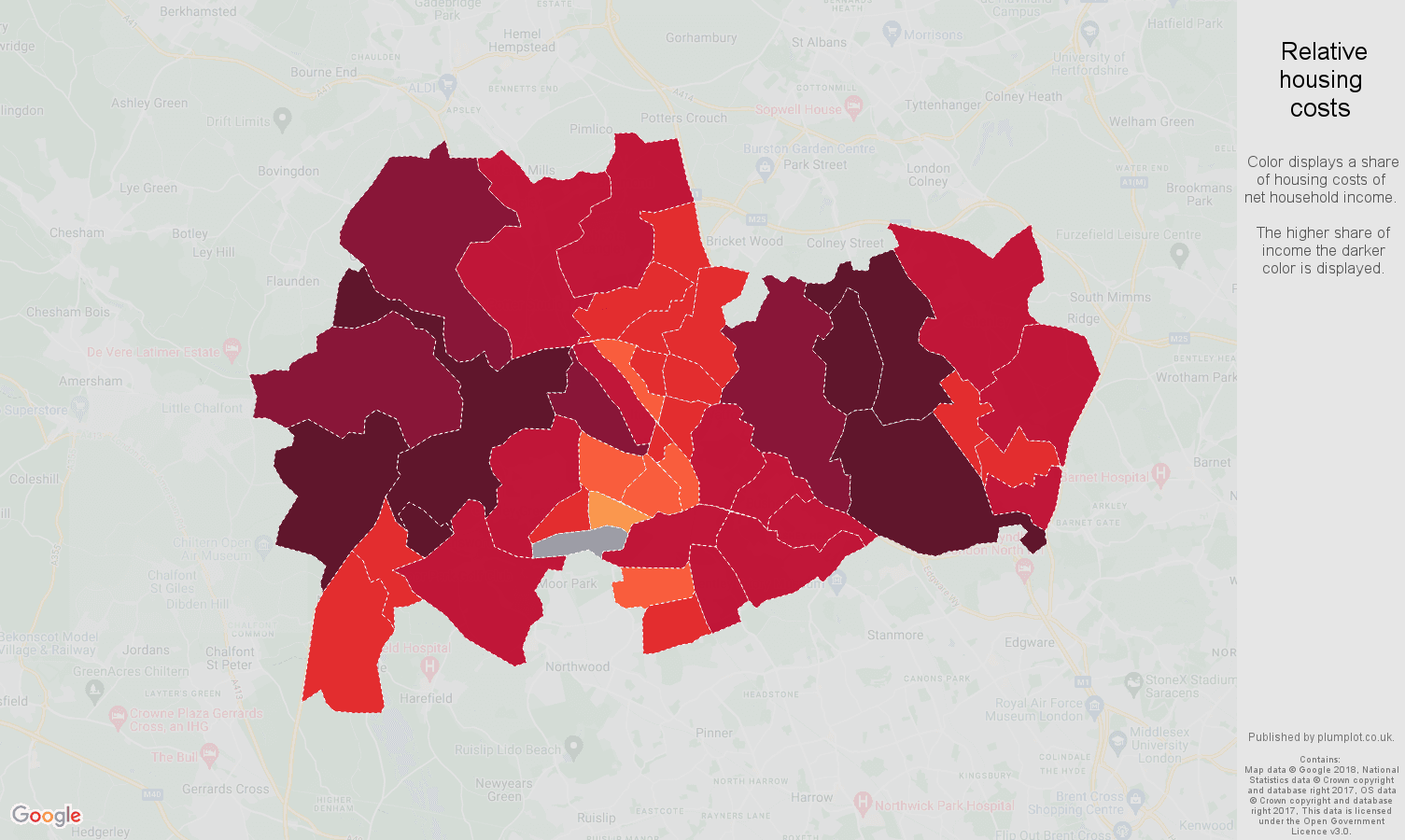 Watford relative housing costs map