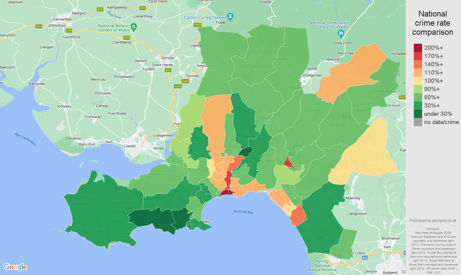 West Glamorgan crime rate comparison map