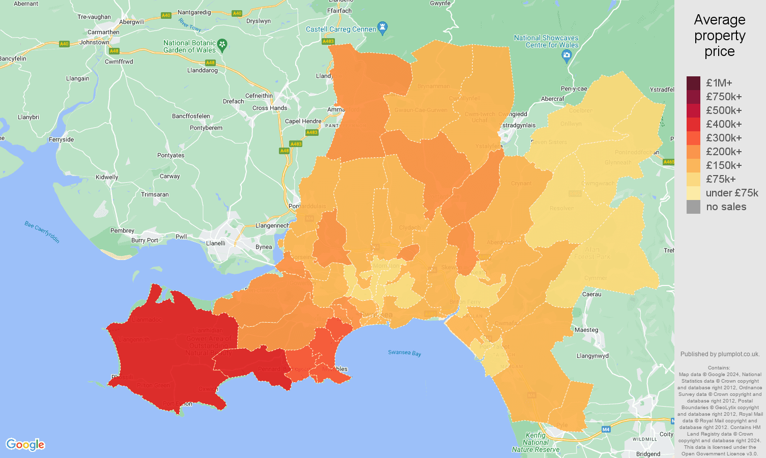 West Glamorgan house prices map