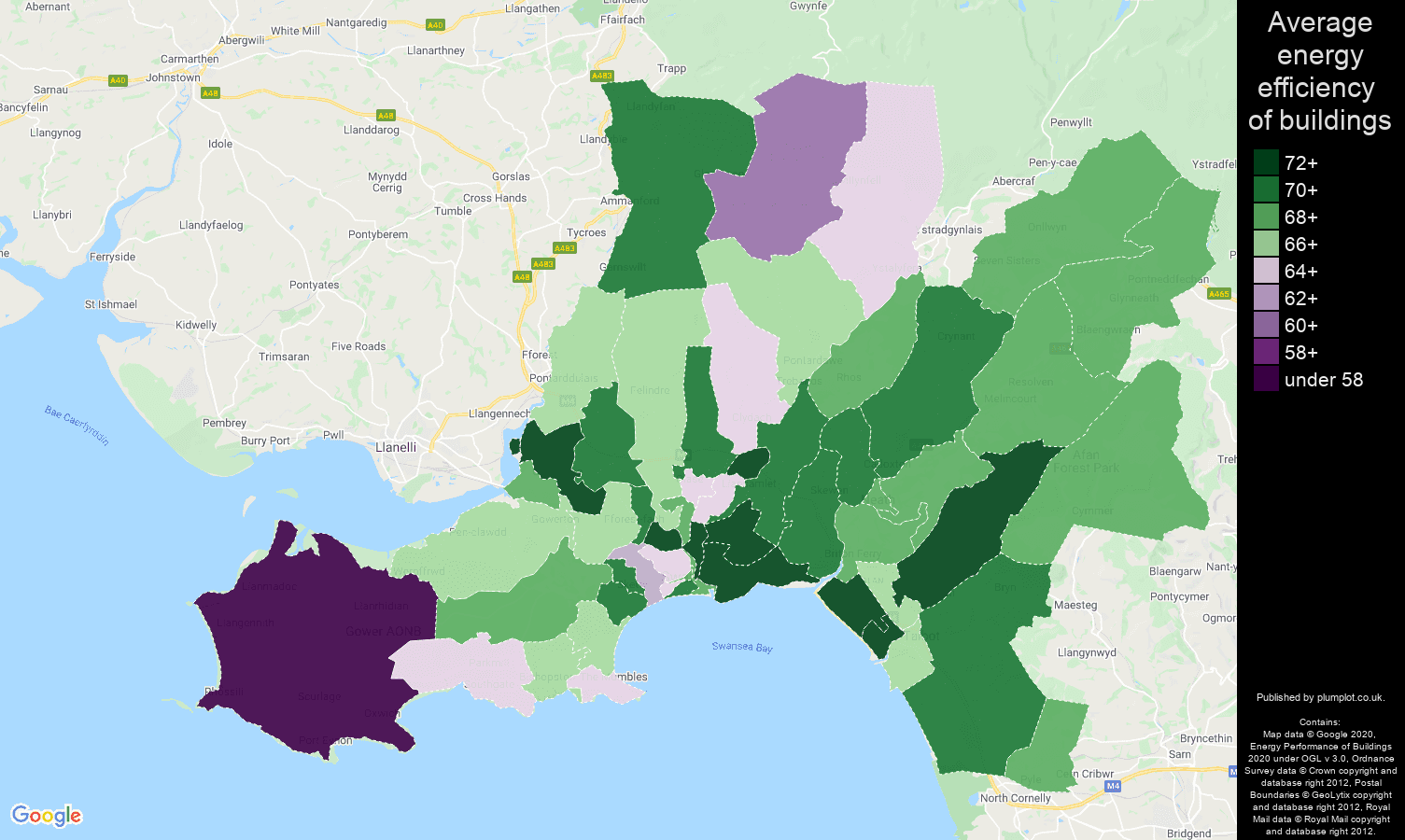 West Glamorgan map of energy efficiency of flats