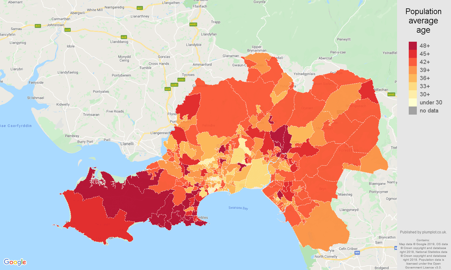 West Glamorgan population average age map