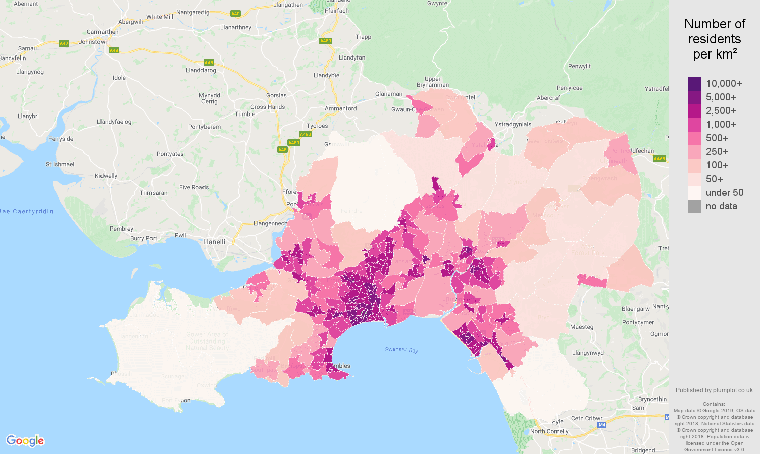 West Glamorgan population density map