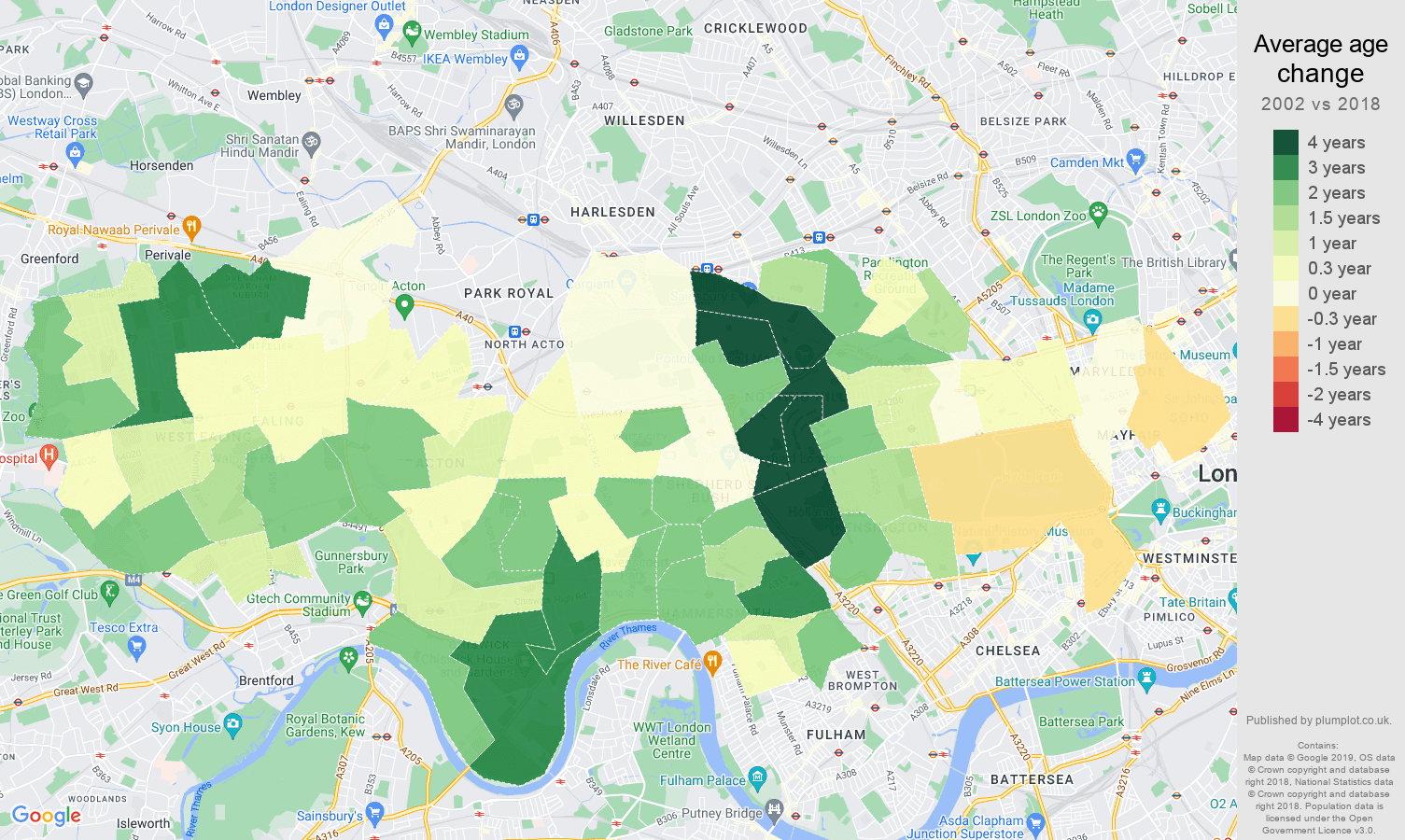West London average age change map