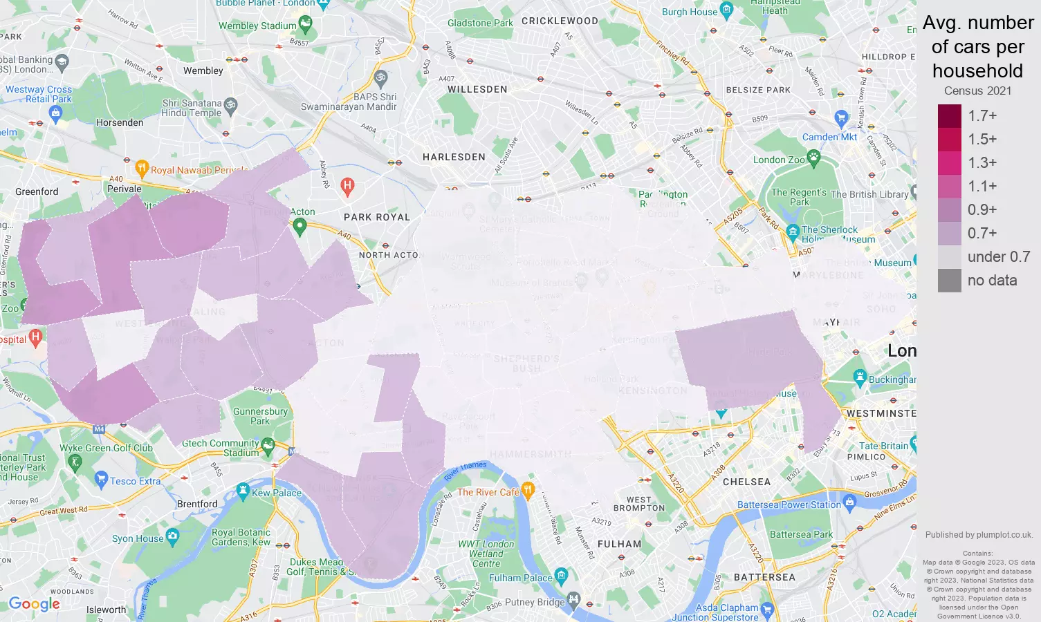 West London cars per household map