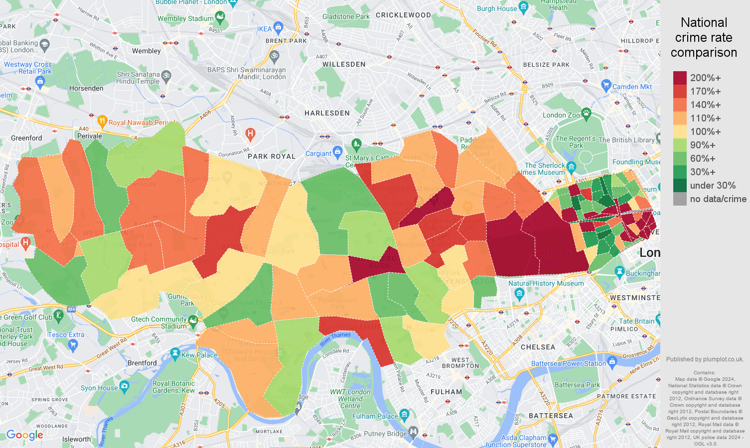 West London crime rate comparison map
