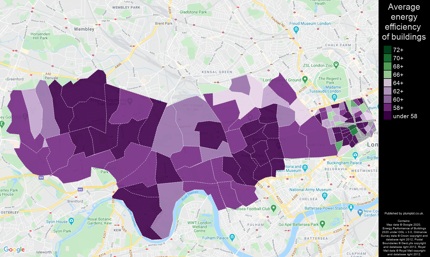 West London map of energy efficiency of houses
