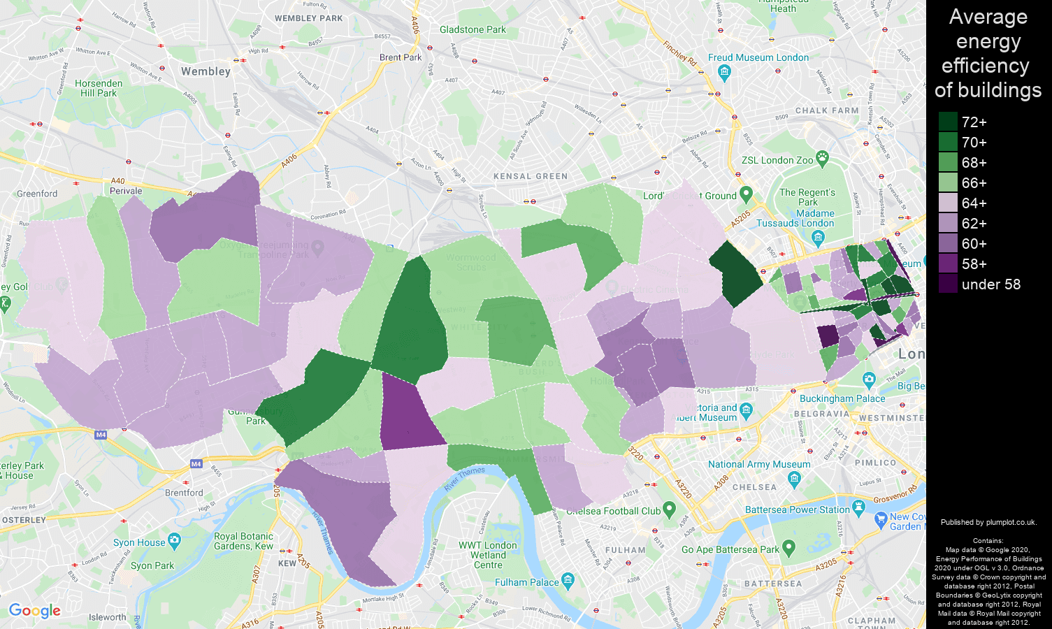West London map of energy efficiency of properties