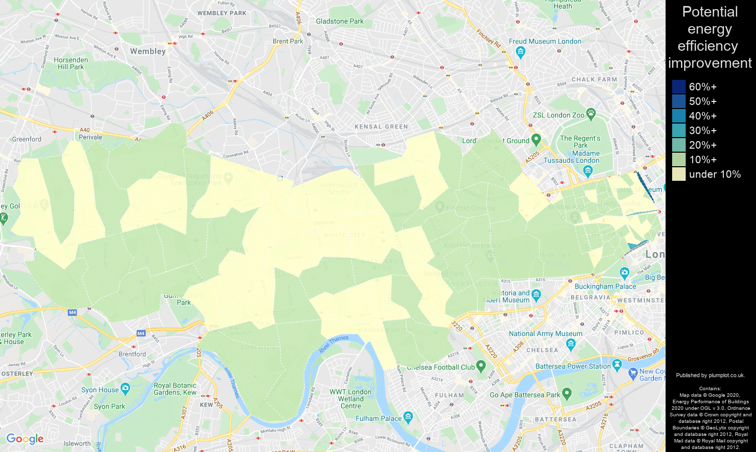 West London map of potential energy efficiency improvement of flats