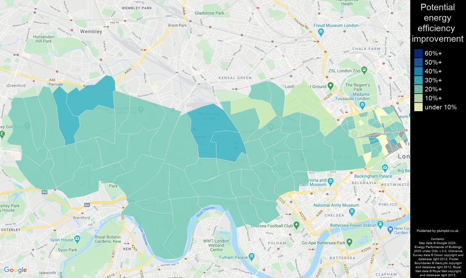 West London map of potential energy efficiency improvement of houses