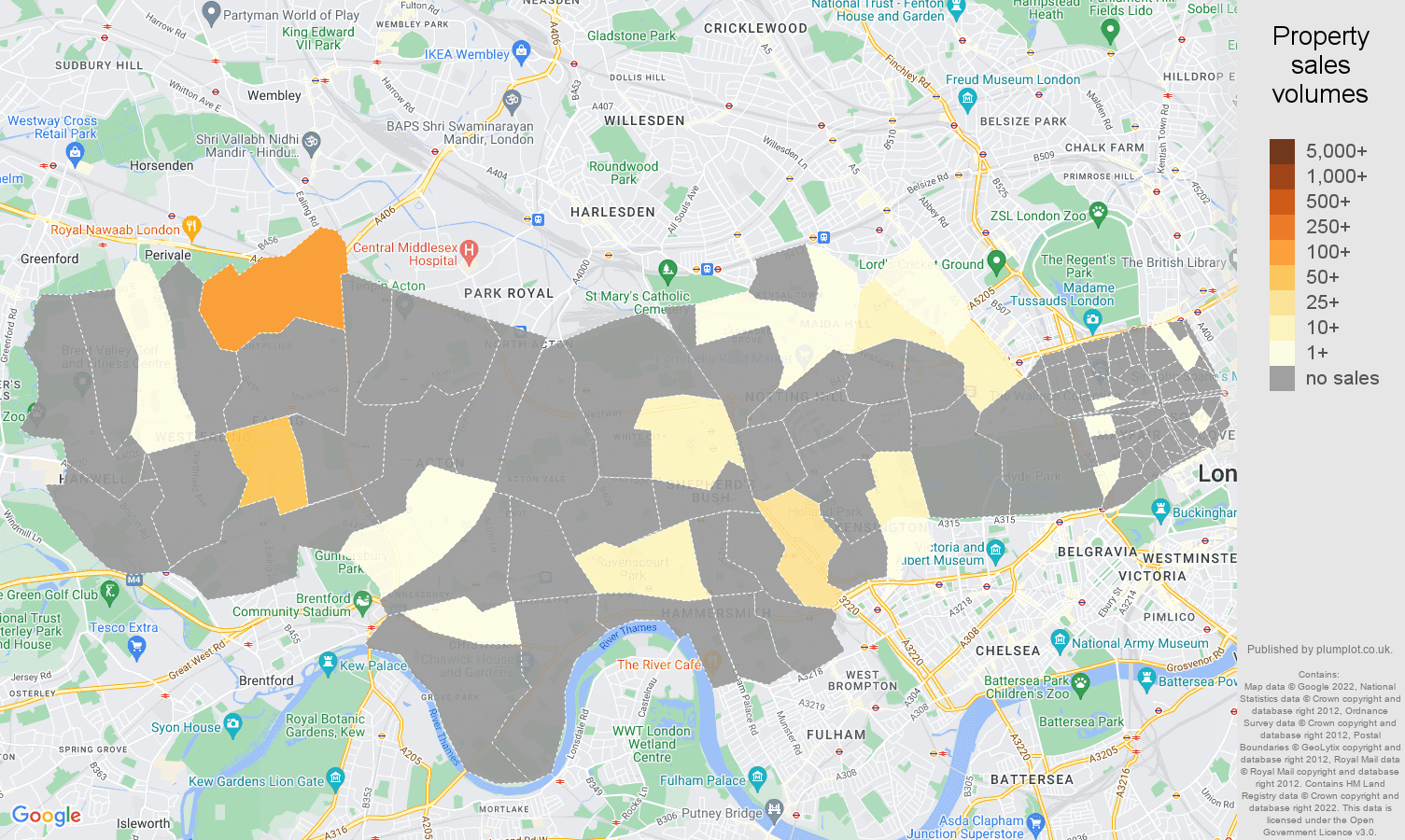 West London map of sales of new properties