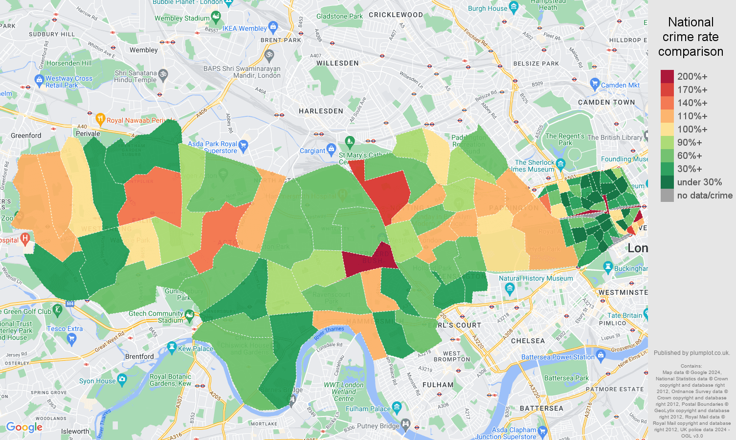 West London public order crime rate comparison map